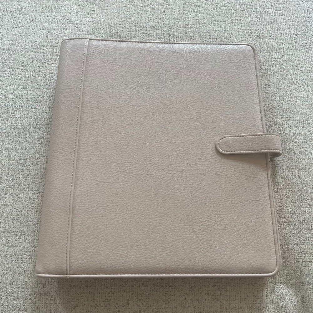 Franklin Covey Blooms Monarch 7 Ring Binder Planner Cover Taupe Pebbled Leather